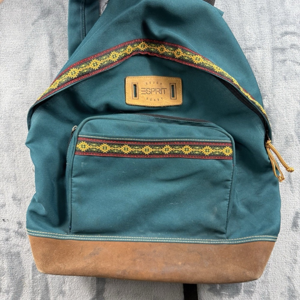 ESPRIT Rough Ready Vintage Adult Backpack Tribal Pattern Leather Bottom - Picture 3 of 16